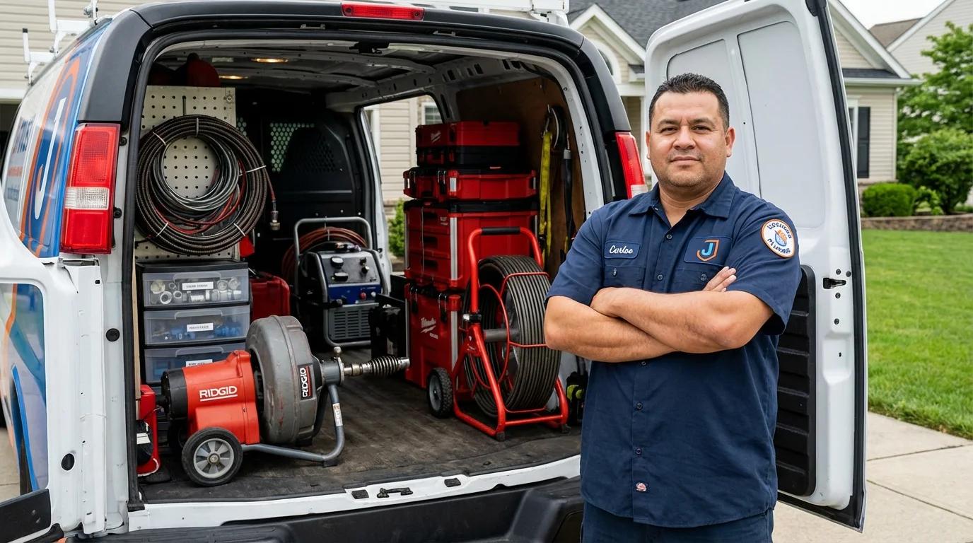 Professional drain cleaning equipment and Johns Plumbing LLC plumber in Montague