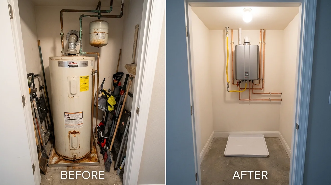 Tank water heater versus wall-mounted tankless unit comparison for Montague, MI homeowners